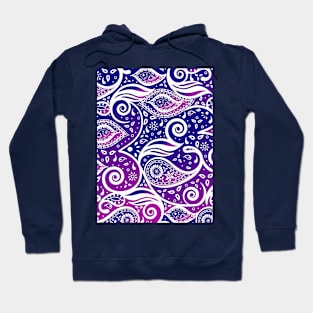 Paisley Bohemian Breeze Art - White and Shades of Purple and Blue Hoodie